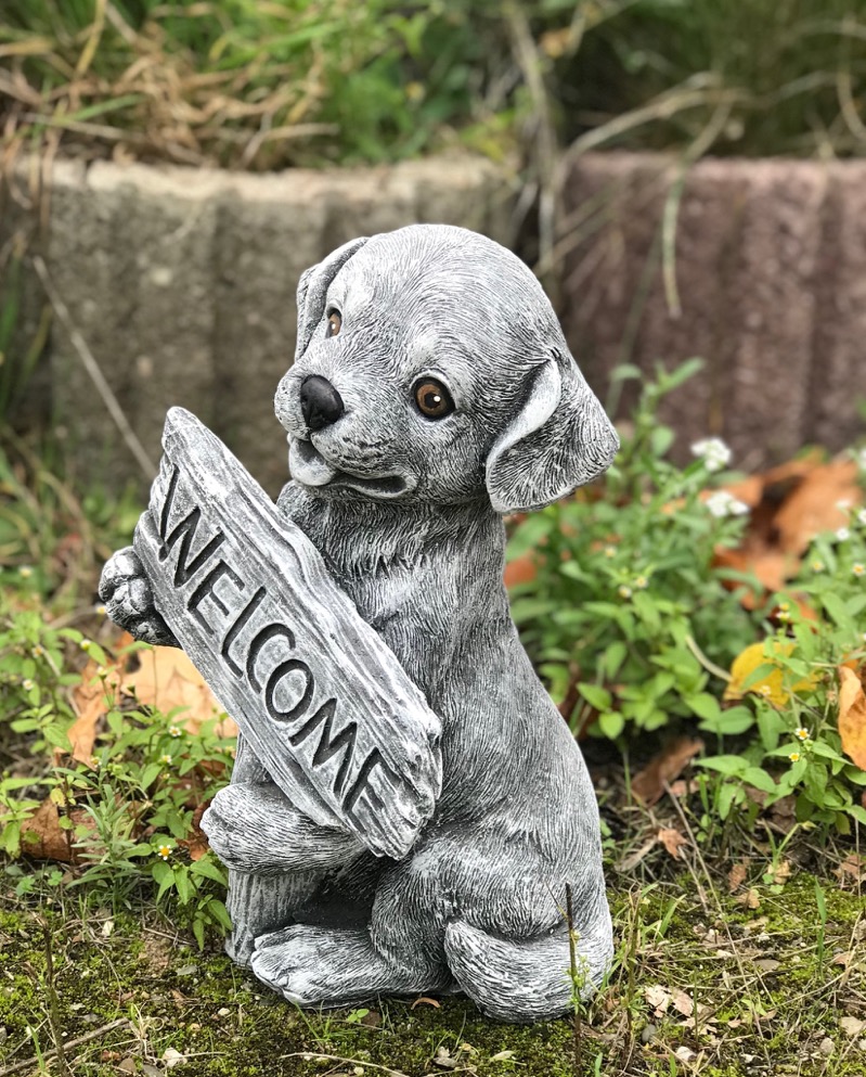 Steinfigur Hund frostfest wetterfest Steinguss Deko Gartenfigur